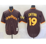 Men's San Diego Padres #19 Tony Gwynn Brown Throwback Stitched Baseball Jersey