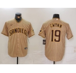 Men's San Diego Padres #19 Tony Gwynn Khaki Team Logo Stitched Cool Base Nike Jersey