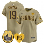 Men's San Diego Padres #19 Tony Gwynn Tan 'For Peter' And Petco Park 20th Patch Limited Stitched Baseball Jersey