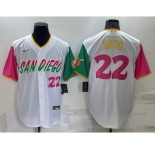 Men's San Diego Padres #22 Juan Soto Number White 2022 City Connect Cool Base Stitched Jersey