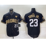 Men's San Diego Padres #23 Fernando Tatis Jr Black Gold With Patch Cool Base Stitched Baseball Jersey