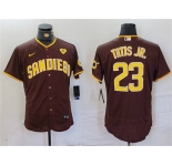 Men's San Diego Padres #23 Fernando Tatis Jr. Brown With PS Patch Flex Base Stitched Baseball Jersey