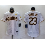 Men's San Diego Padres #23 Fernando Tatis Jr. White With PS Patch Flex Base Stitched Baseball Jersey