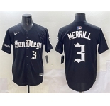 Men's San Diego Padres #3 Jackson Merrill Black Gothic Edition Vapor Limited Stitched Baseball Jersey
