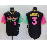 Men's San Diego Padres #3 Jackson Merrill Black Player Number Fashion Baseball Jersey