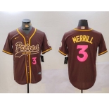Men's San Diego Padres #3 Jackson Merrill Brown Cool Base Stitched Baseball Jersey