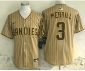 Men's San Diego Padres #3 Jackson Merrill Khaki Pinstripe Limited Stitched Jersey