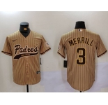 Men's San Diego Padres #3 Jackson Merrill Tan 2023 Cool Base Stitched Jersey