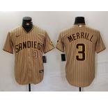 Men's San Diego Padres #3 Jackson Merrill Tan NEW 2023 Cool Base Stitched Jerseys