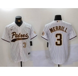 Men's San Diego Padres #3 Jackson Merrill White 2023 Cool Base Stitched Jerseys
