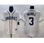 Men's San Diego Padres #3 Jackson Merrill White Cool Base Stitched Baseball Jersey