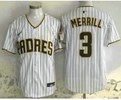 Men's San Diego Padres #3 Jackson Merrill White Pinstripe Limited Stitched Jersey