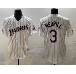Men's San Diego Padres #3 Jackson Merrill White Throwback With Patch Cool Base Stitched Baseball Jersey