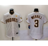 Men's San Diego Padres #3 Jackson Merrill White With PS Patch Stitched Flex Base Jersey