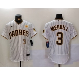 Men's San Diego Padres #3 Jackson Merrill White With PS Patch Stitched Flex Base Jerseys