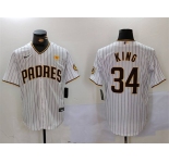 Men's San Diego Padres #34 Michael King White With PS Patch Cool Base Stitched Baseball Jersey