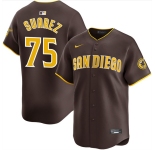 Men's San Diego Padres #75 Robert Suarez Brown 2024 Away Limited Stitched Baseball Jersey