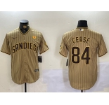 Men's San Diego Padres #84 Dylan Cease Khaki Team Logo With PS Patch Stitched Cool Base Nike Jersey