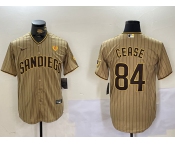 Men's San Diego Padres #84 Dylan Cease Khaki Team Logo With PS Patch Stitched Cool Base Nike Jersey