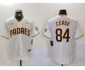 Men's San Diego Padres #84 Dylan Cease White Team Logo With PS Patch Stitched Cool Base Nike Jersey