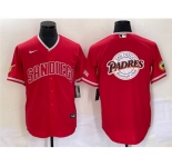 Men's San Diego Padres Red Team Big Logo Cool Base With Patch Stitched Baseball Jersey