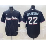 Men's Miami Marlins #22 Sandy Alcantara Black Cool Base Stitched Jersey