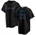 Men's Miami Marlins #23 Max Meyer Black Cool Base Stitched Baseball Jersey
