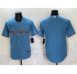 Men's Miami Marlins Blank Blue Cool Base Stitched Baseball Jersey
