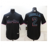 Men's Nike Miami Marlins #2 Jazz Chisholm Red Black Replica Jersey
