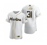 Men's Nike Miami Marlins #31 Caleb Smith White 2020 Authentic Golden Edition Baseball Jersey