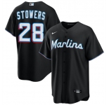 Men's Miami Marlins #28 Kyle Stowers Black Cool Base Stitched Baseball Jersey