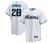 Men's Miami Marlins #28 Kyle Stowers White Cool Base Stitched Baseball Jersey