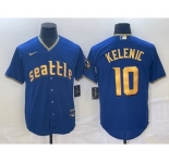 Men's Seattle Mariners #10 Jarred Kelenic Blue 2023 City Connect Cool Base Stitched Jersey