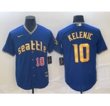 Men's Seattle Mariners #10 Jarred Kelenic Number Blue 2023 City Connect Cool Base Stitched Jersey