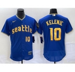 Men's Seattle Mariners #10 Jarred Kelenic Number Blue 2023 City Connect Flex Base Stitched Jersey 1