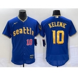 Men's Seattle Mariners #10 Jarred Kelenic Number Blue 2023 City Connect Flex Base Stitched Jersey