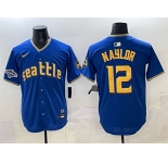 Men's Seattle Mariners #12 Josh Naylor Royal With 2025 AL West Division Champions Patch Limited Stitched jersey