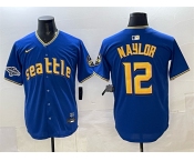 Men's Seattle Mariners #12 Josh Naylor Royal With 2025 AL West Division Champions Patch Limited Stitched jersey