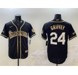 Men's Seattle Mariners #24 Ken Griffey Jr. Black Gold Cool Base Stitched Baseball Jersey
