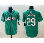 Men's Seattle Mariners #29 Cal Raleigh Aqua With 2025 AL West Division Champions Patch Limited Stitched jersey