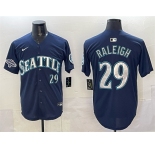 Men's Seattle Mariners #29 Cal Raleigh Navy With 2025 AL West Division Champions Patch Limited Stitched jersey