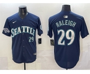 Men's Seattle Mariners #29 Cal Raleigh Navy With 2025 AL West Division Champions Patch Limited Stitched jersey