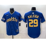 Men's Seattle Mariners #29 Cal Raleigh Royal With 2025 AL West Division Champions Patch City Connect Limited Stitched Baseball Jersey