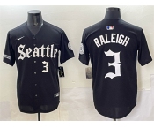 Men's Seattle Mariners #3 Cal Raleigh Black 'Deep Sea Gothic Edition' Vapor Premier Limited Stitched Baseball Jersey
