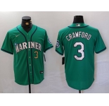 Men's Seattle Mariners #3 JP Crawford Number Teal Green Stitched Cool Base Nike Jersey