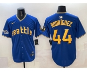 Men's Seattle Mariners #44 Julio Rodríguez Royal With 2025 AL West Division Champions Patch City Connect Limited Stitched Baseball Jersey