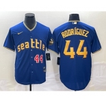 Men's Seattle Mariners #44 Julio Rodriguez Number Blue 2023 City Connect Cool Base Stitched Jersey