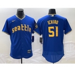Men's Seattle Mariners #51 Ichiro Suzuki Blue 2023 City Connect Flex Base Stitched Jersey