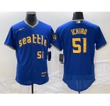 Men's Seattle Mariners #51 Ichiro Suzuki Number Blue 2023 City Connect Flex Base Stitched Jersey 1