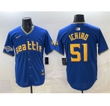 Men's Seattle Mariners #51 Ichiro Suzuki Royal With 2025 AL West Division Champions Patch Limited Stitched jersey
